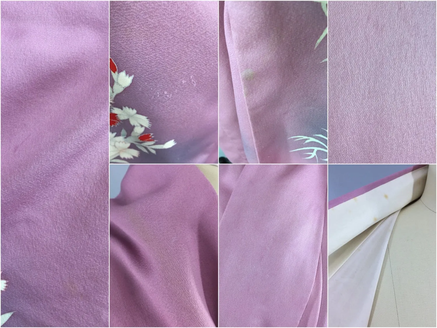 1950s Vintage Kimono Robe with Lavender and Red Floral Print