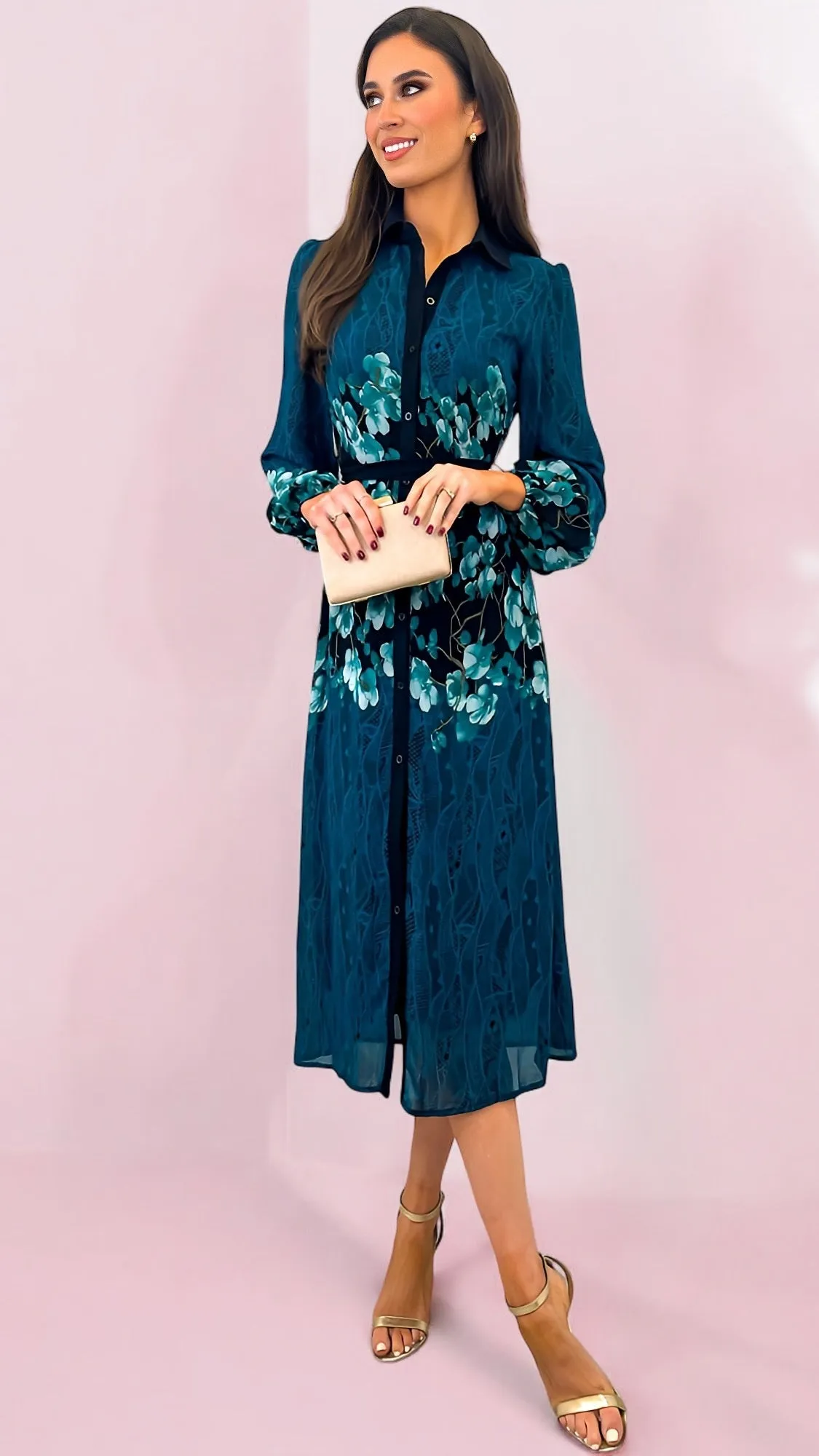 5-A1964 Kaiya Teal Placket Shirt Dress