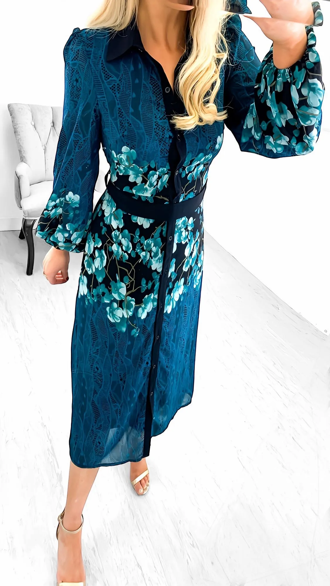 5-A1964 Kaiya Teal Placket Shirt Dress