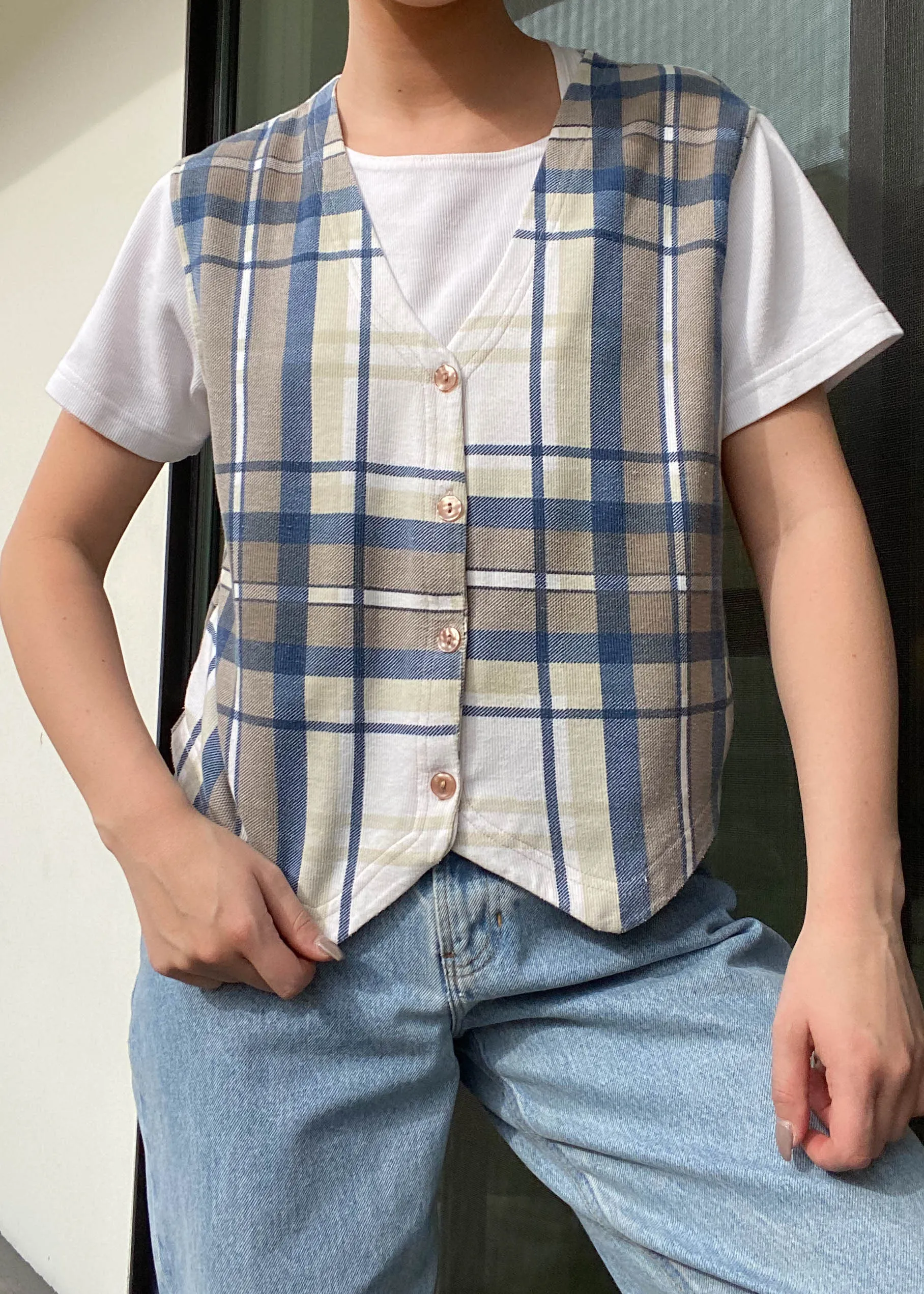 80's Layered Plaid Vest Tee (M-L)