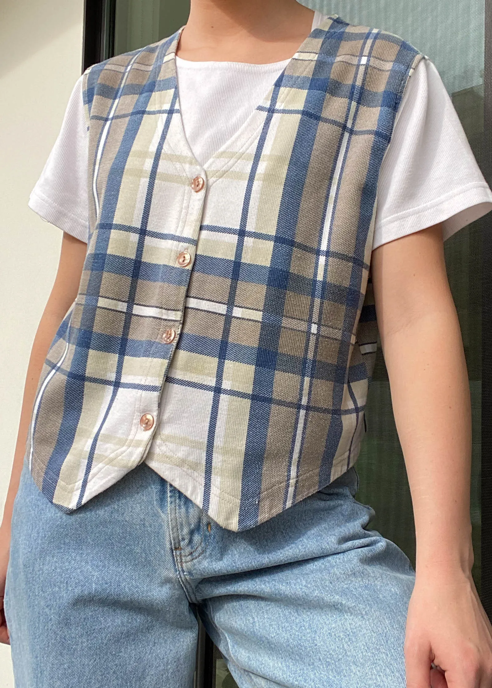 80's Layered Plaid Vest Tee (M-L)