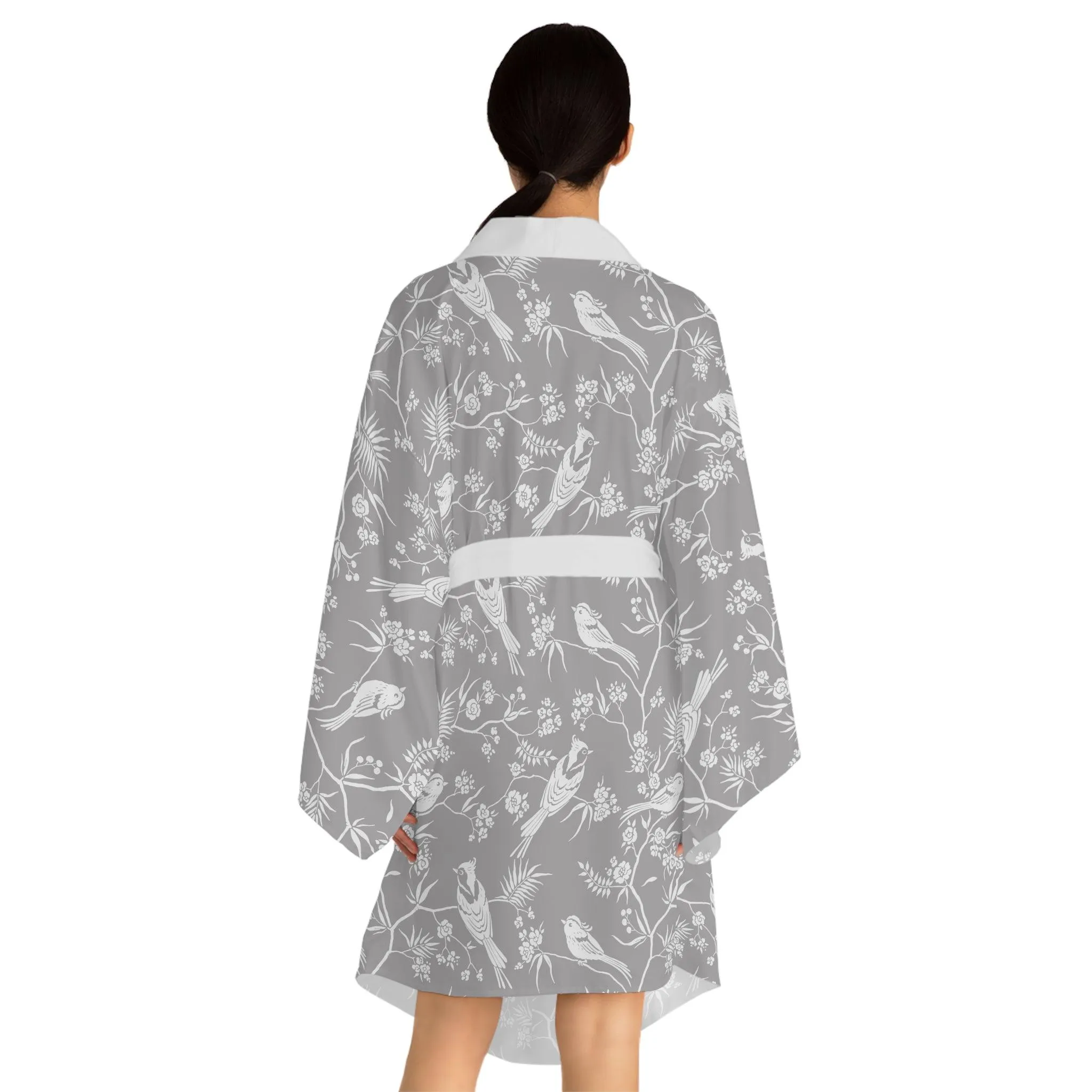 Artistic Japanese Bird Kimono Robe - Luxe Comfort and Elegant Design