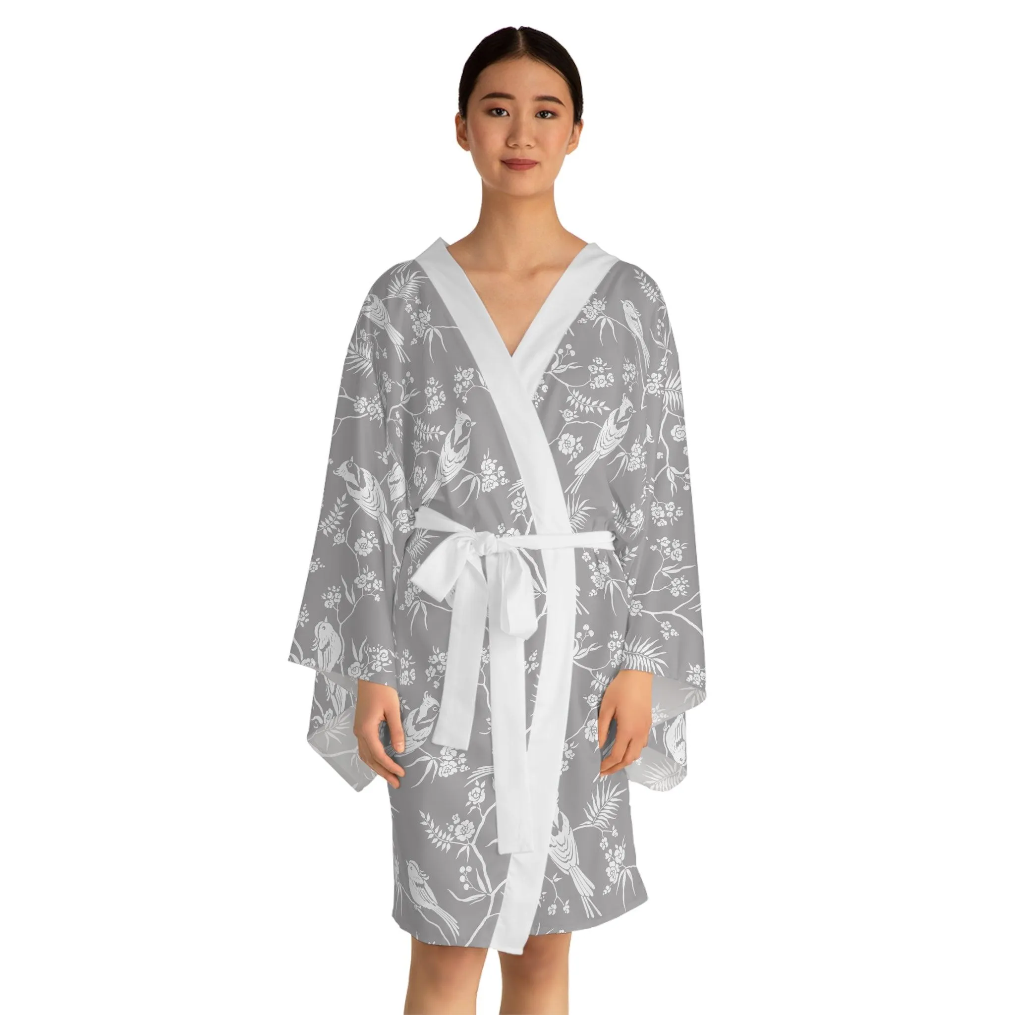 Artistic Japanese Bird Kimono Robe - Luxe Comfort and Elegant Design
