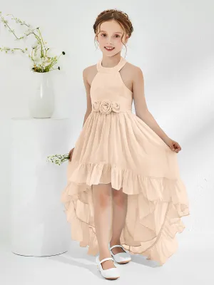 Asymmetrical A-line Junior Bridesmaid Dresses with Flower Peach