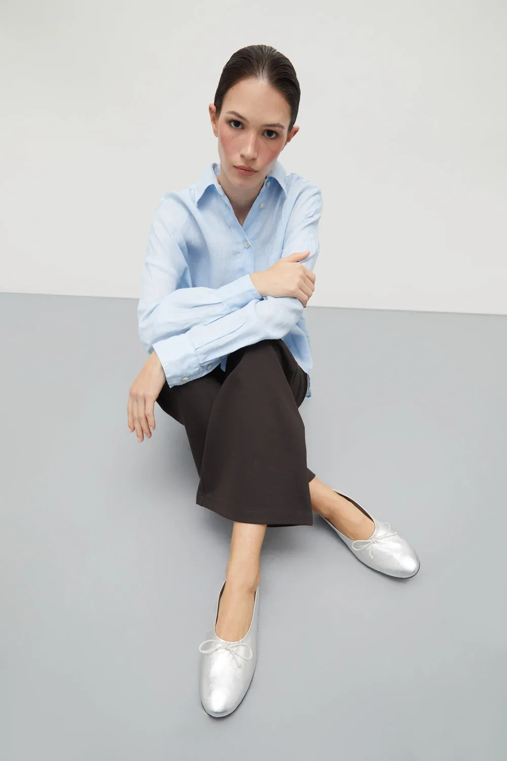 Ava Ballet Flats in Silver Leather