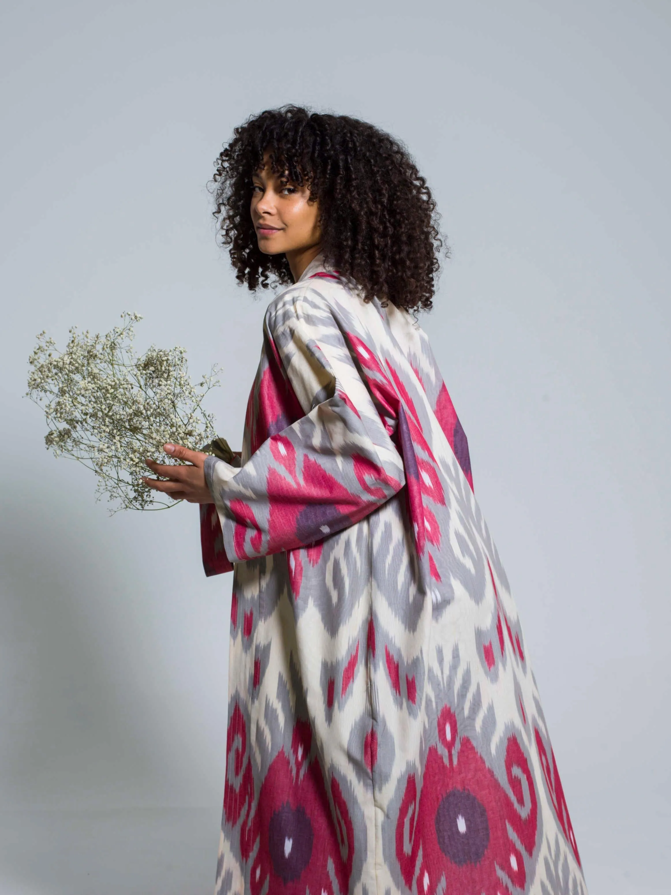 Belted 100% Cotton Maxi Kimono "Blooming Orchid"
