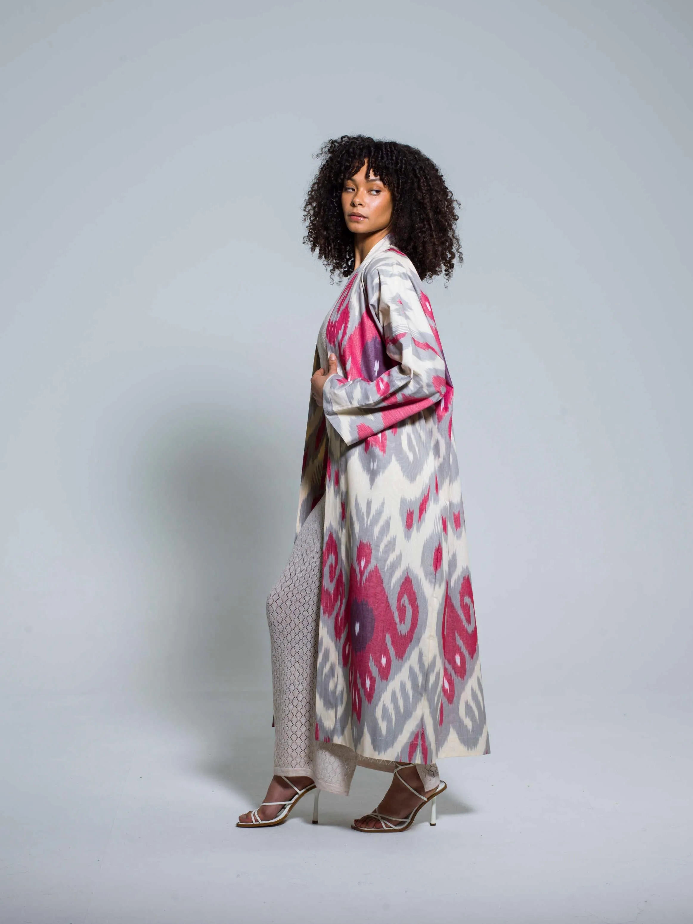 Belted 100% Cotton Maxi Kimono "Blooming Orchid"
