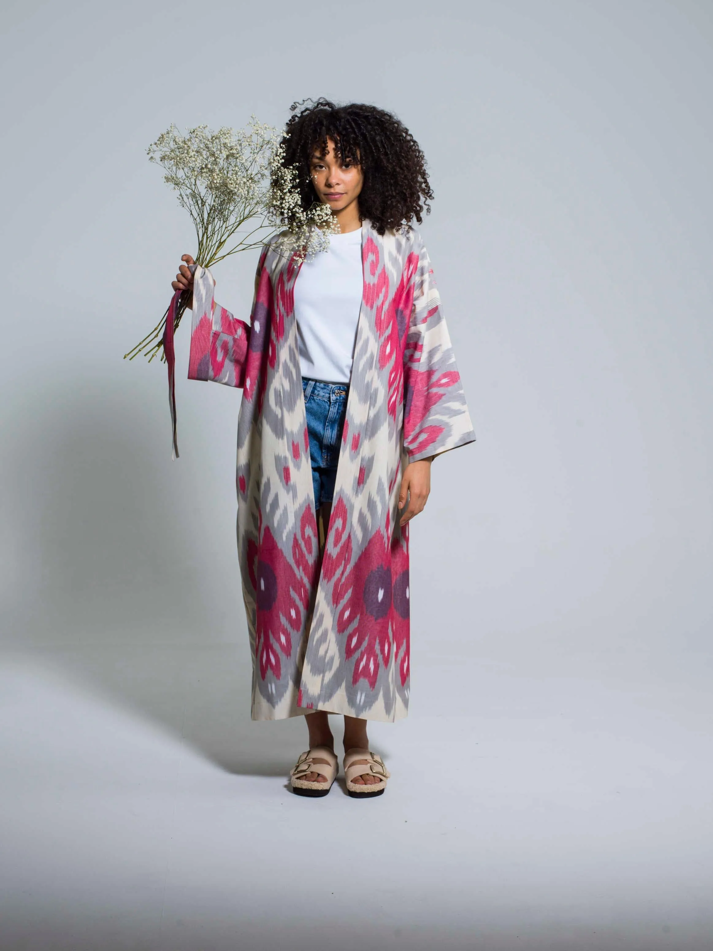 Belted 100% Cotton Maxi Kimono "Blooming Orchid"