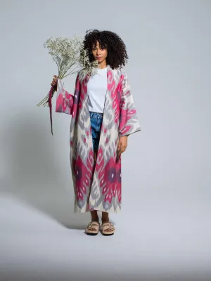 Belted 100% Cotton Maxi Kimono "Blooming Orchid"