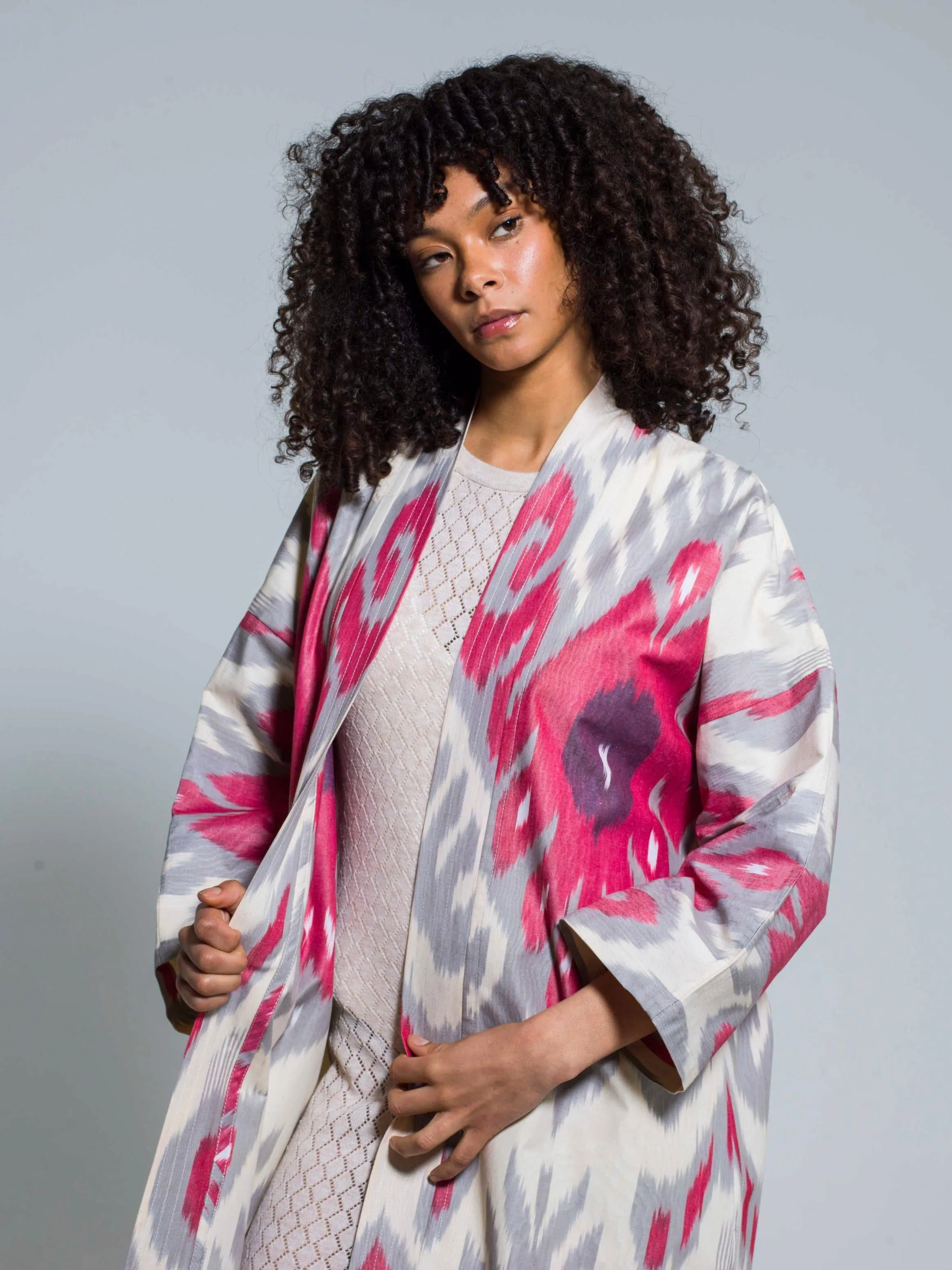 Belted 100% Cotton Maxi Kimono "Blooming Orchid"