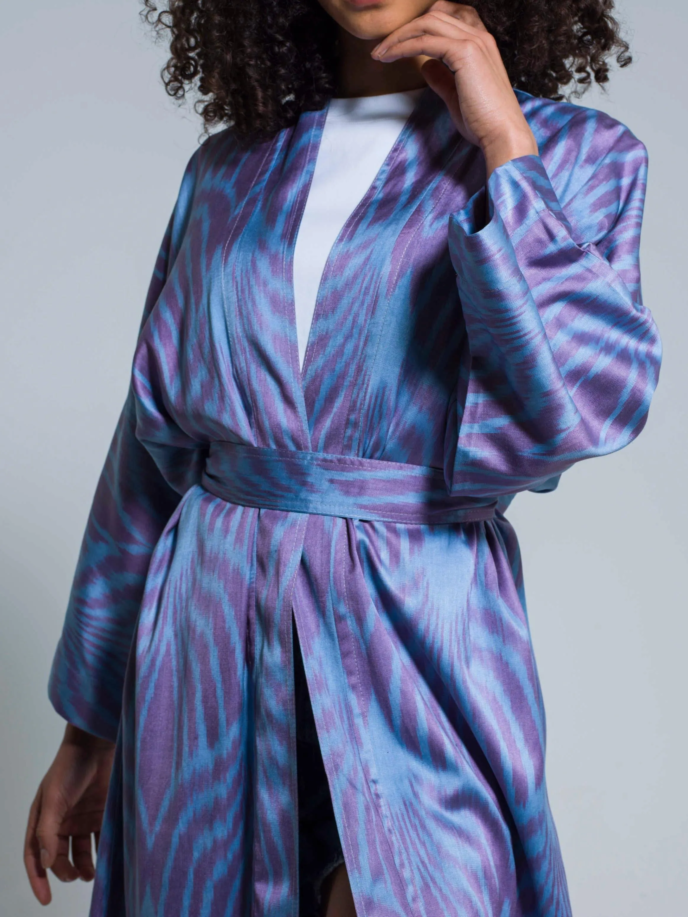Belted 85% Silk Maxi Kimono "Celestial Dream"