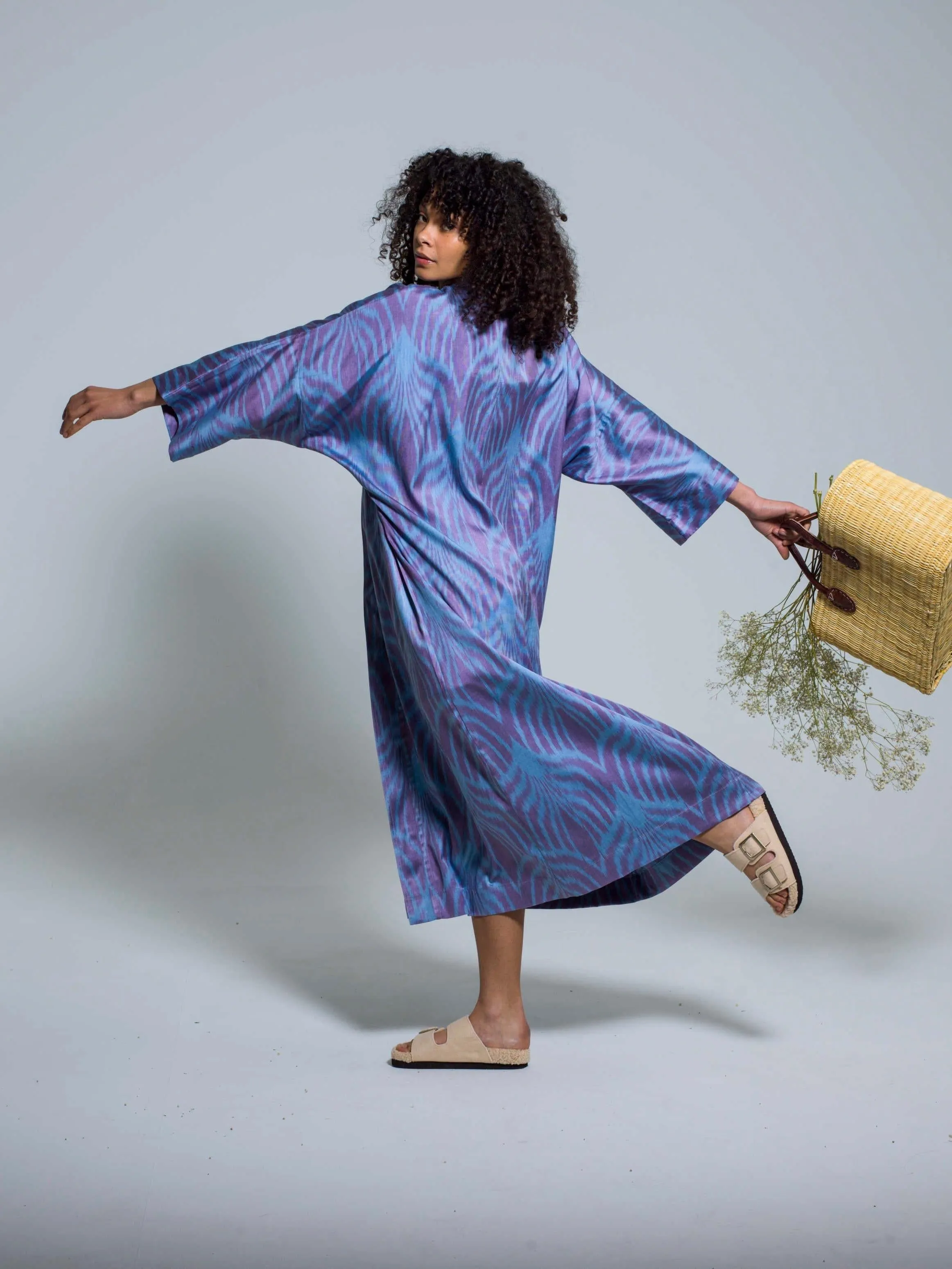 Belted 85% Silk Maxi Kimono "Celestial Dream"