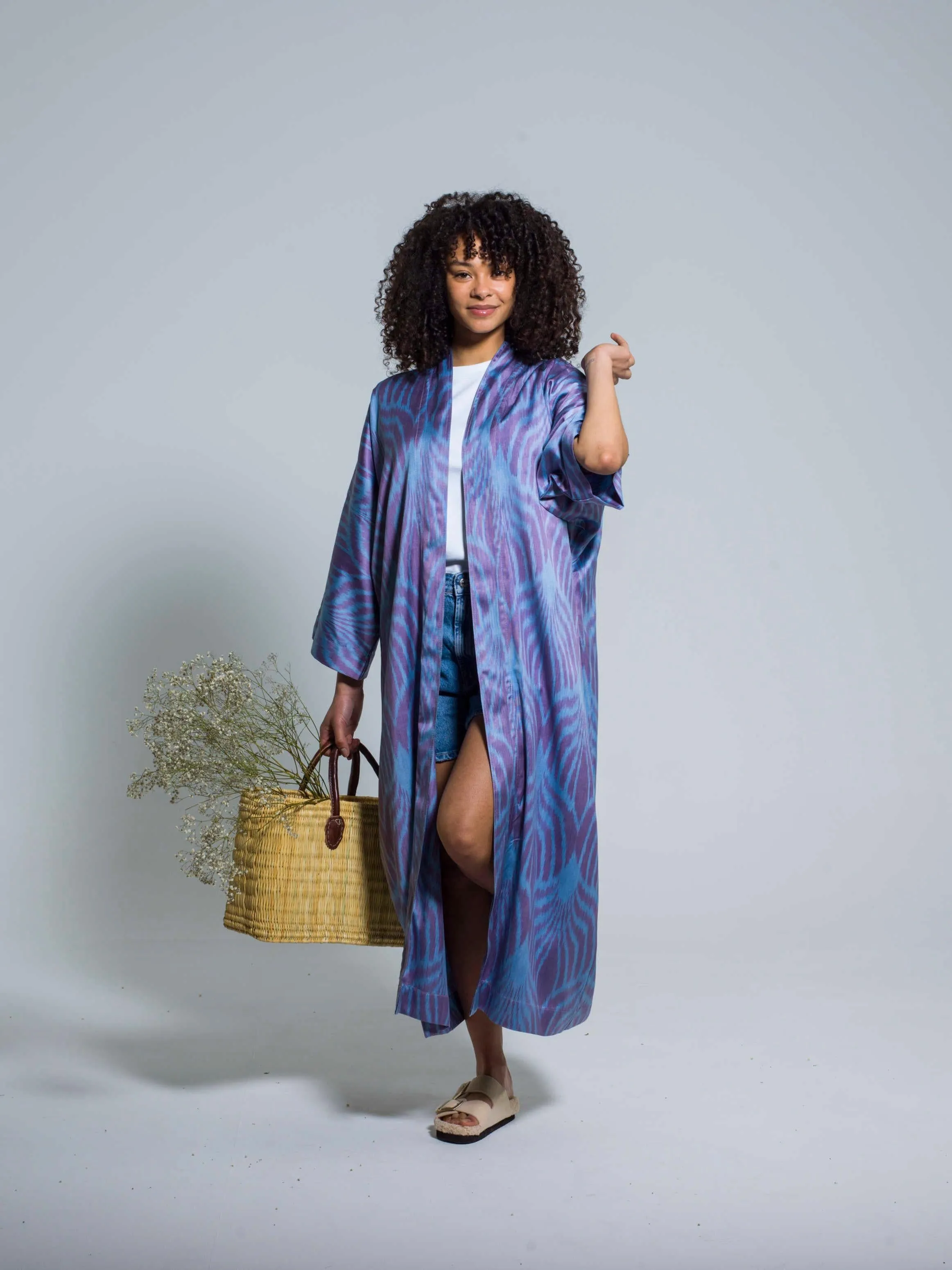 Belted 85% Silk Maxi Kimono "Celestial Dream"