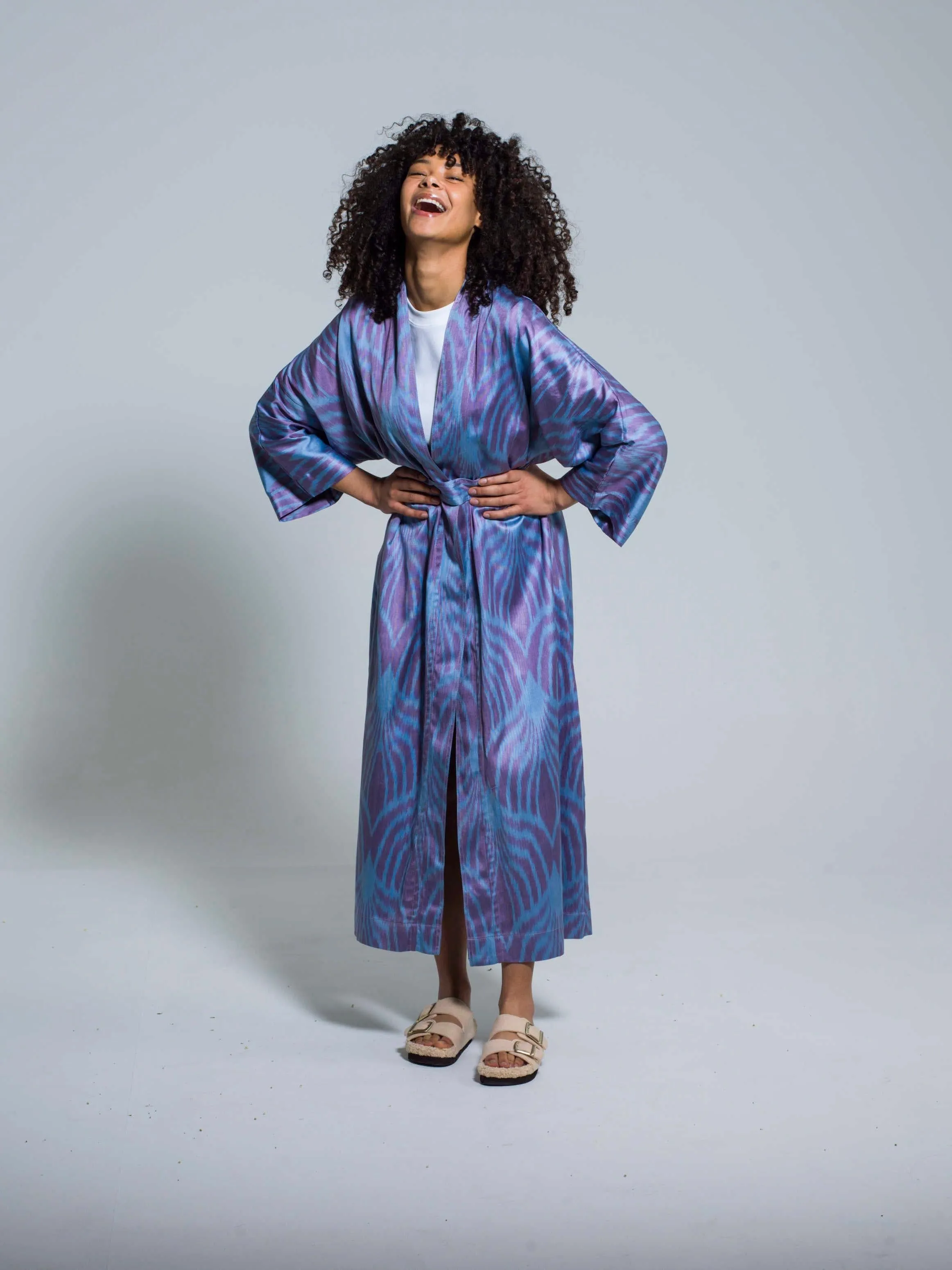 Belted 85% Silk Maxi Kimono "Celestial Dream"