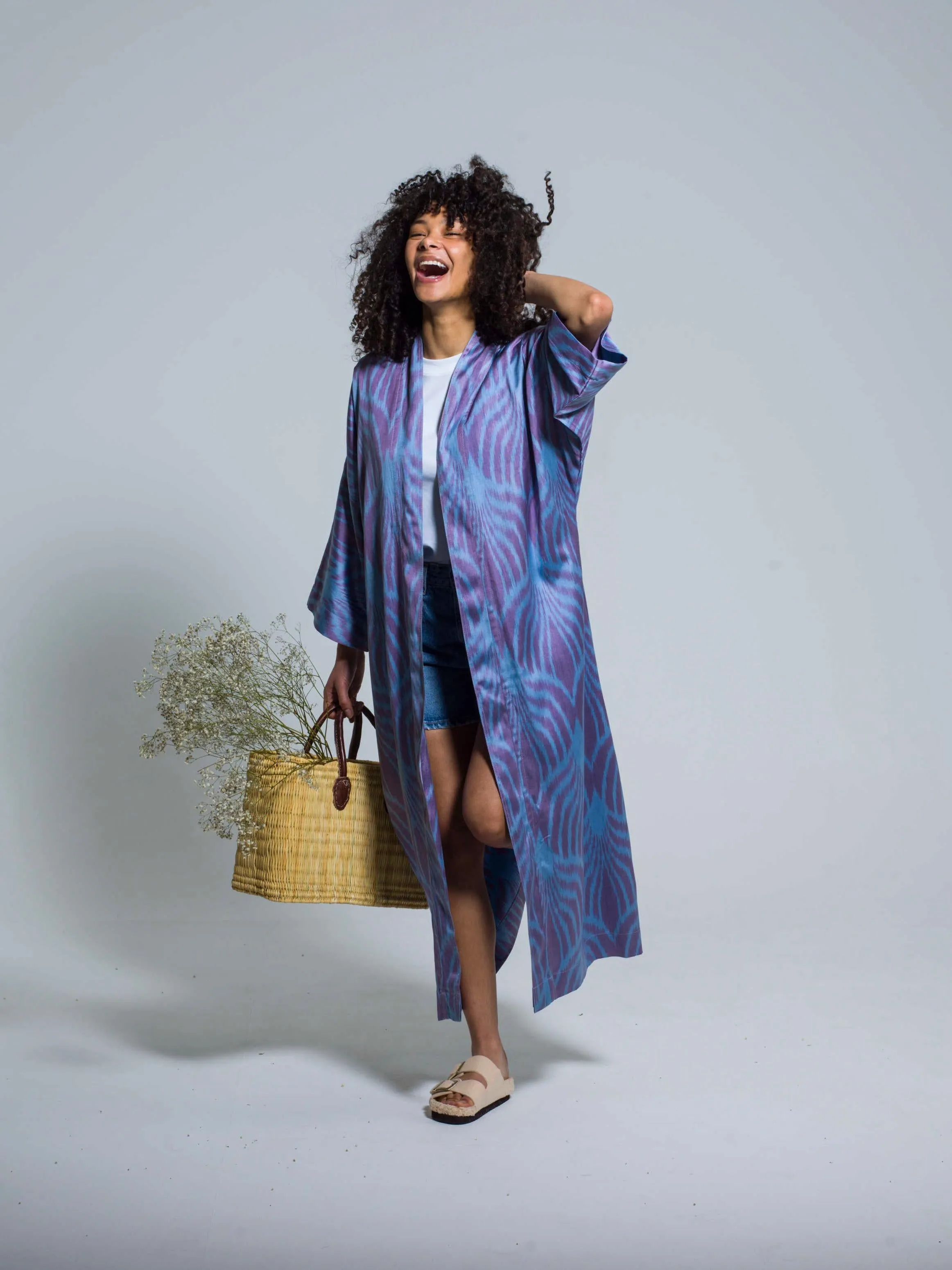 Belted 85% Silk Maxi Kimono "Celestial Dream"