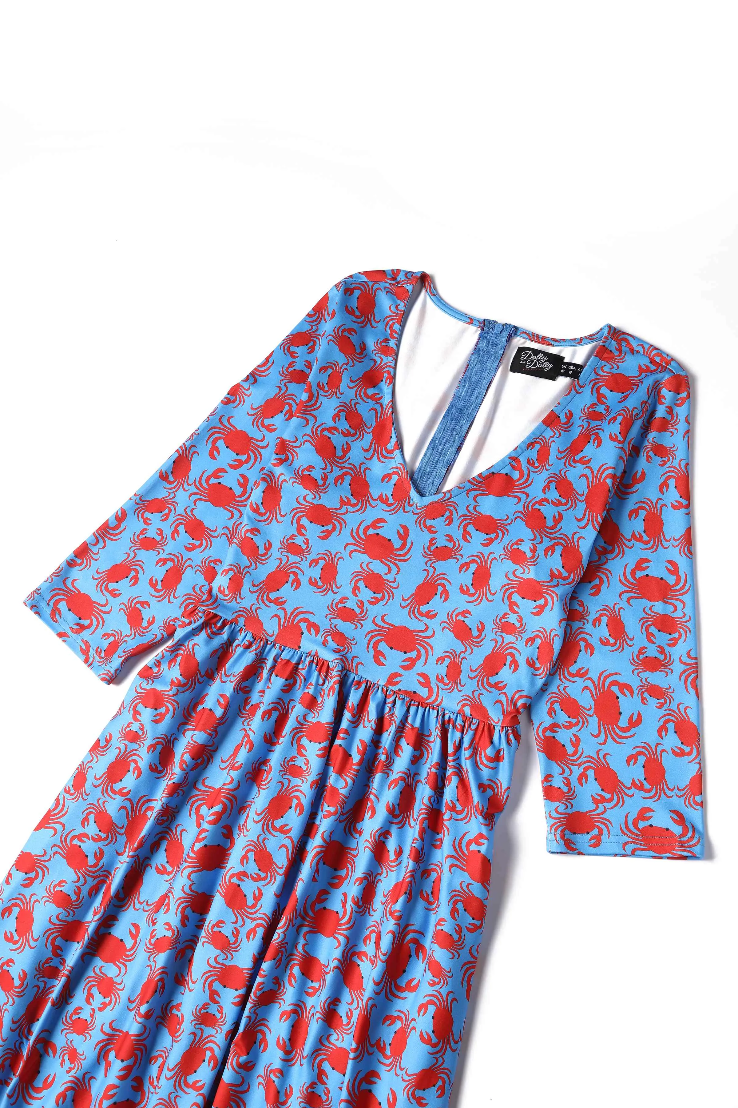 Billie Blue Crab Print Sleeved Dress