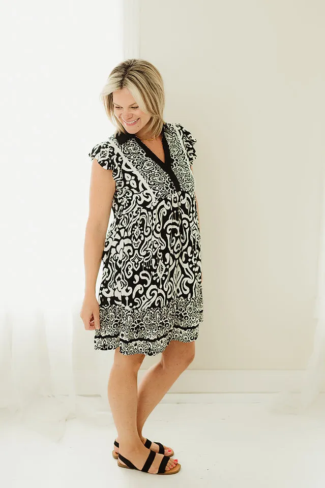 Border Print Mini Dress