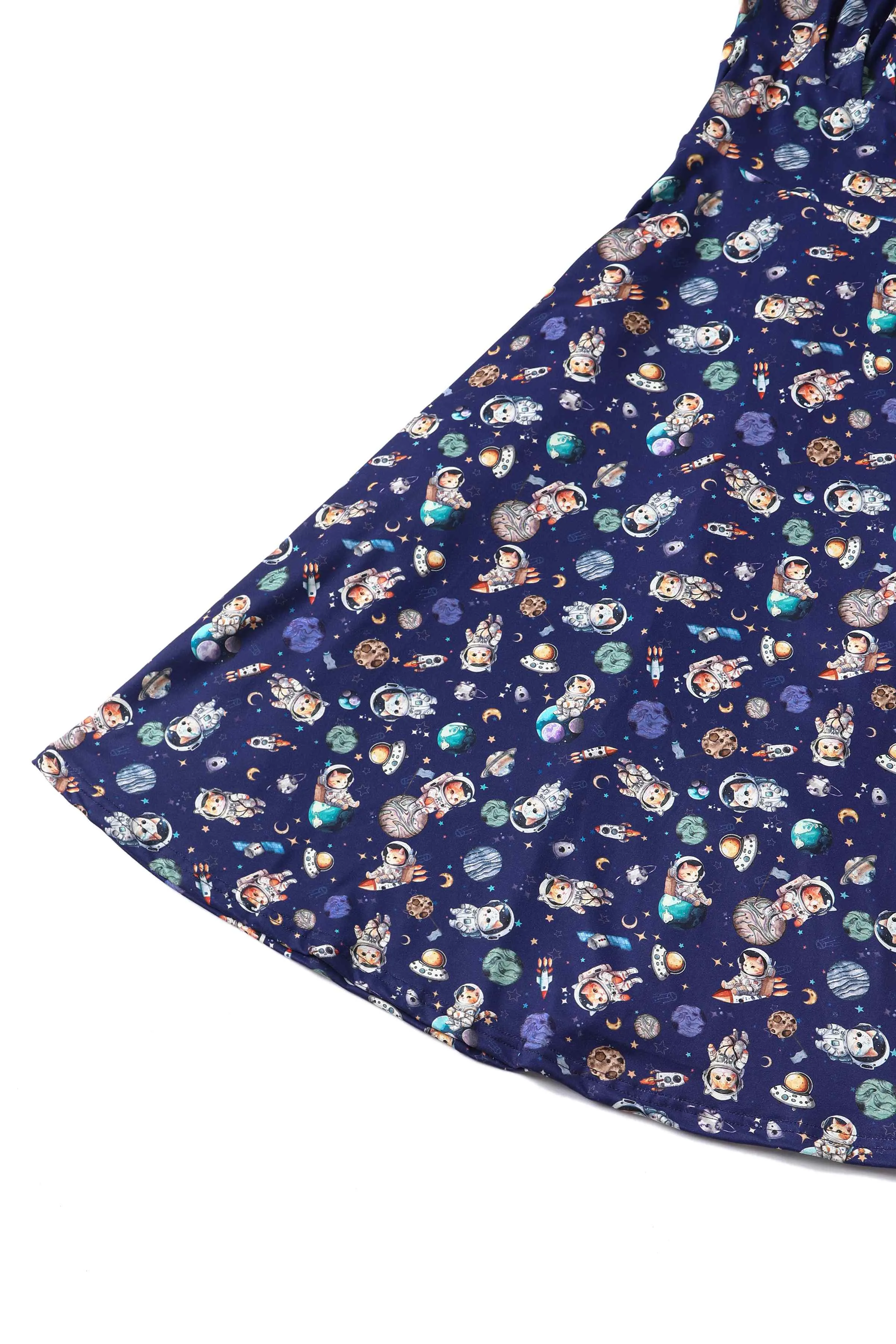Brenda Purple Astronaut Cat In Space Flared Dress