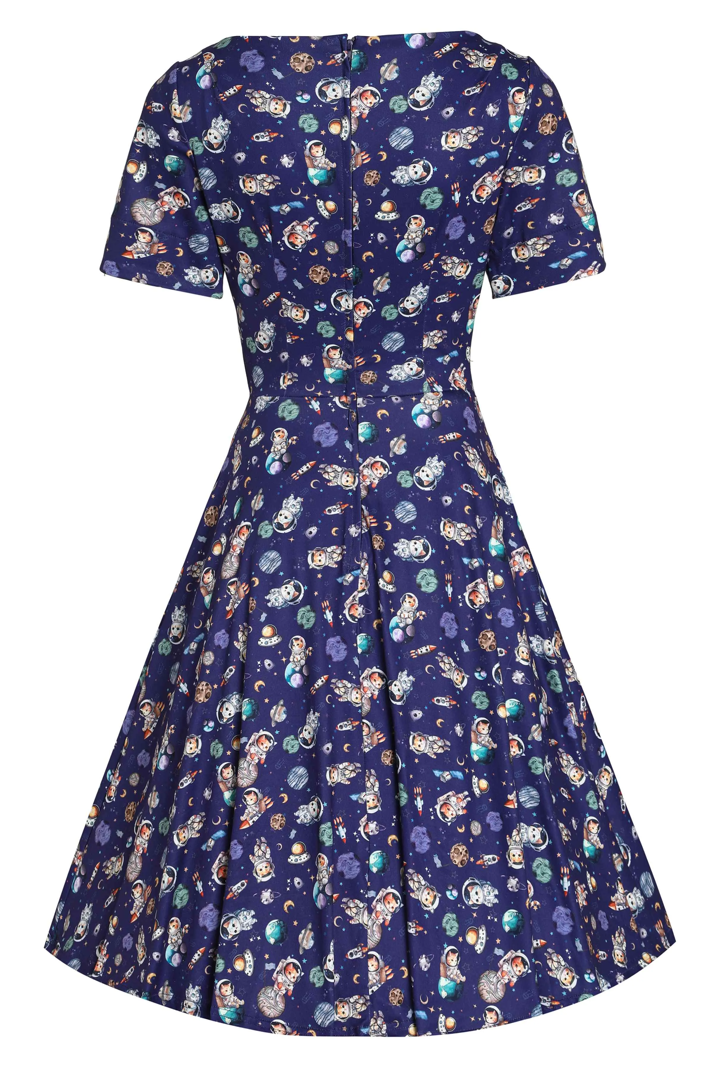 Brenda Purple Astronaut Cat In Space Flared Dress