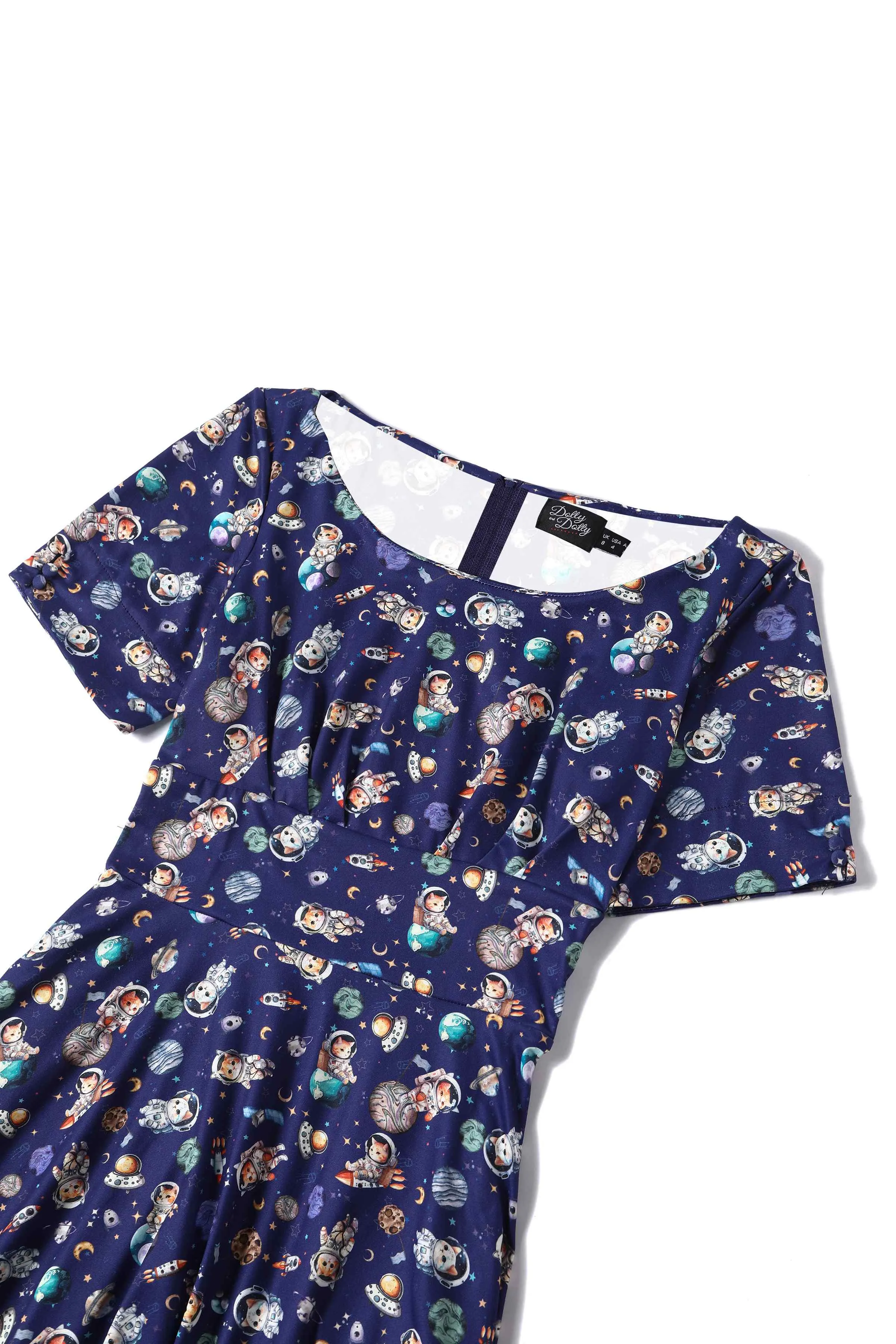 Brenda Purple Astronaut Cat In Space Flared Dress