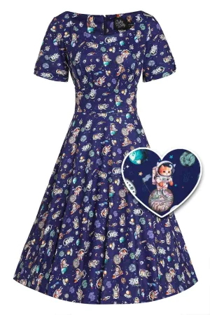 Brenda Purple Astronaut Cat In Space Flared Dress