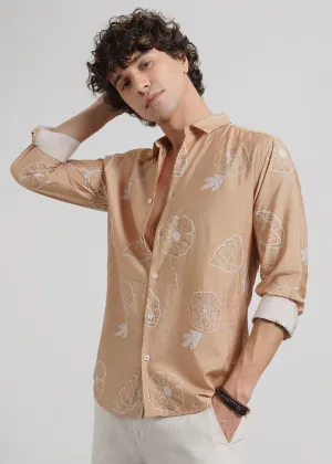 Brown Beige Floral Print Shirt