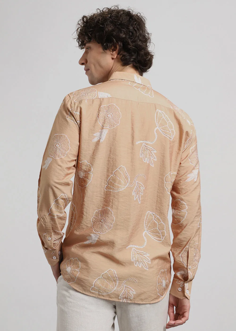 Brown Beige Floral Print Shirt