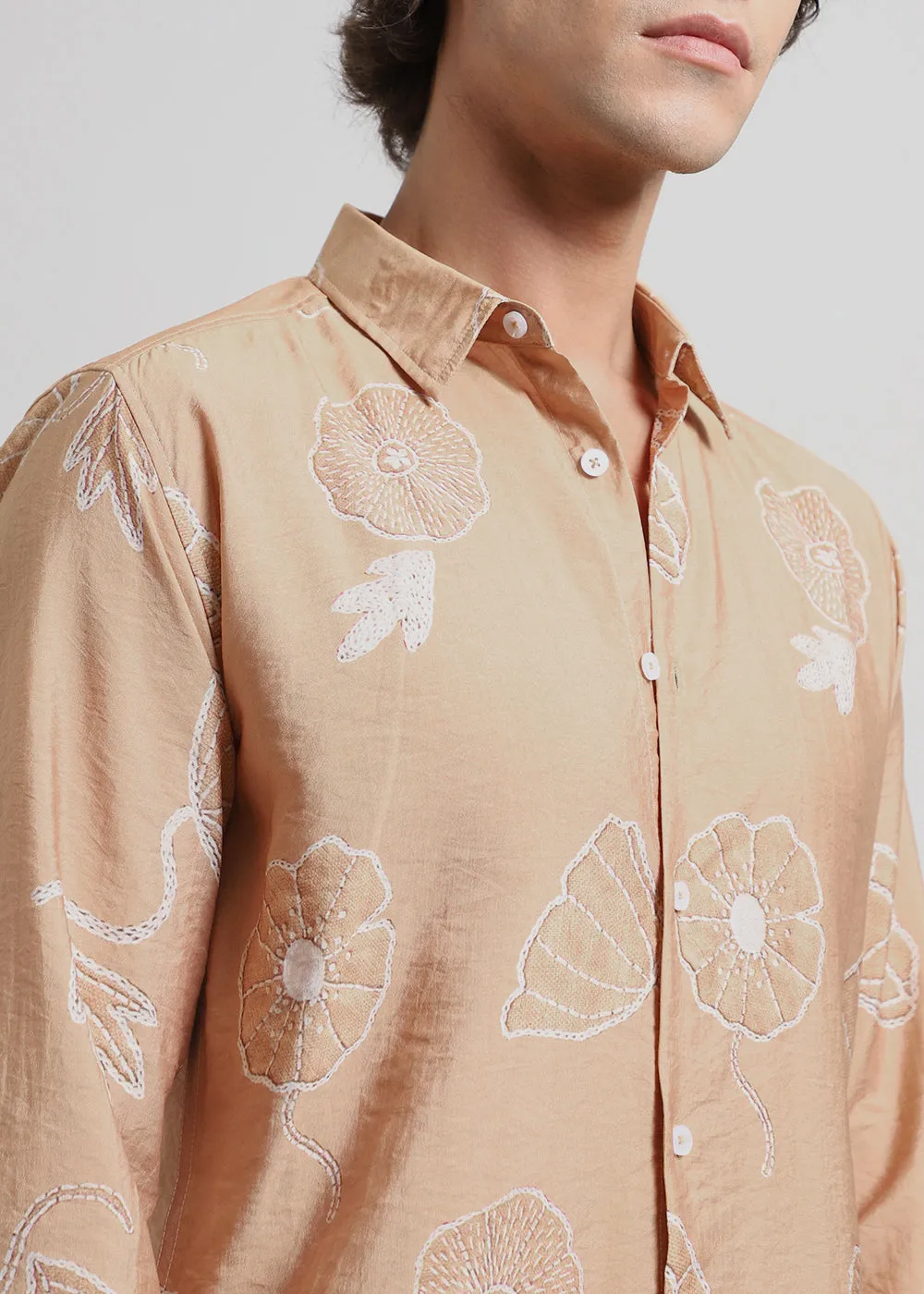Brown Beige Floral Print Shirt