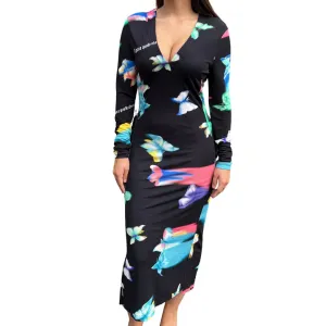 Butterfly Print Viscose Dress K1A04598240
