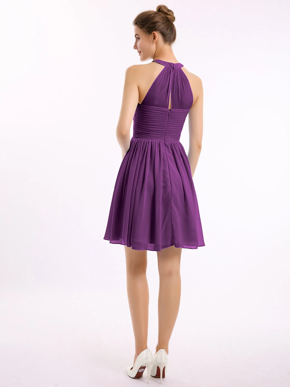 Chiffon Halter Short Bridesmaid Dresses Grape