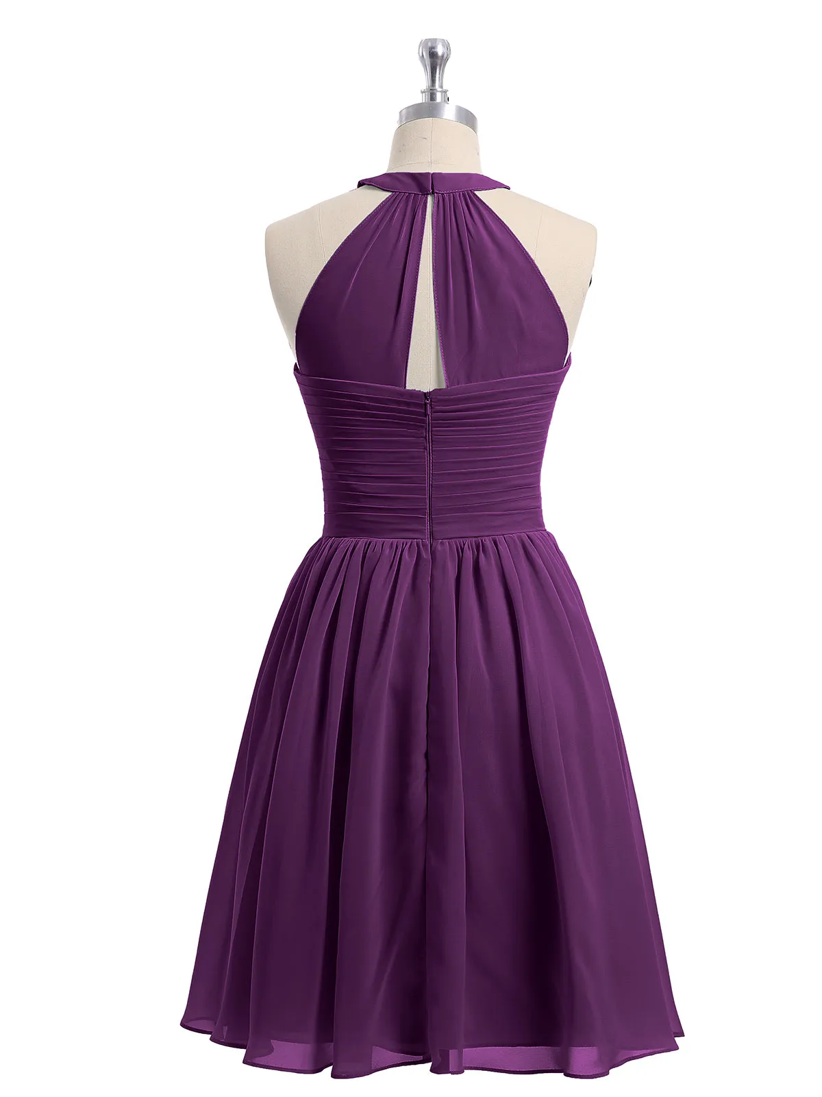 Chiffon Halter Short Bridesmaid Dresses Grape