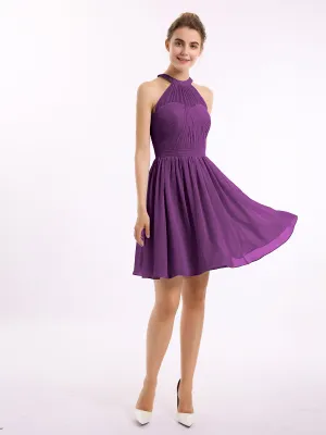 Chiffon Halter Short Bridesmaid Dresses Grape