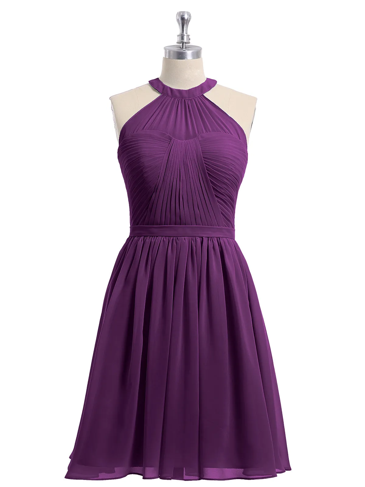 Chiffon Halter Short Bridesmaid Dresses Grape