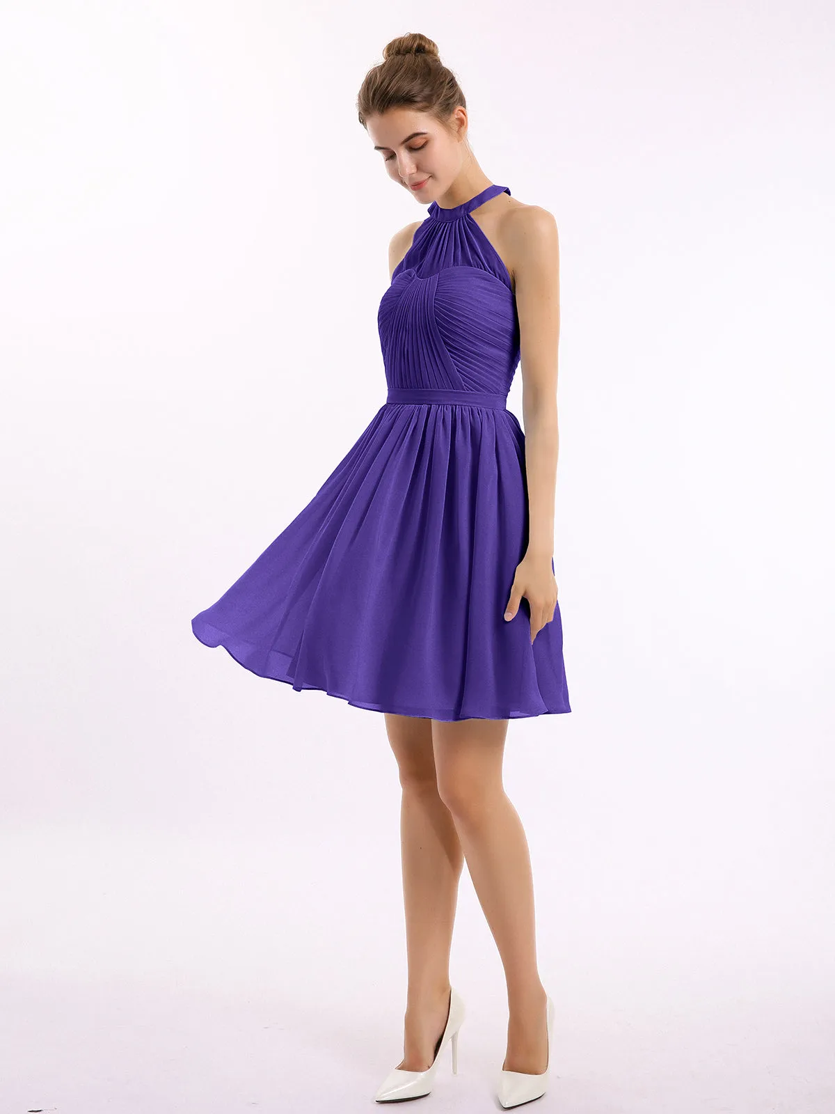 Chiffon Halter Short Bridesmaid Dresses Regency