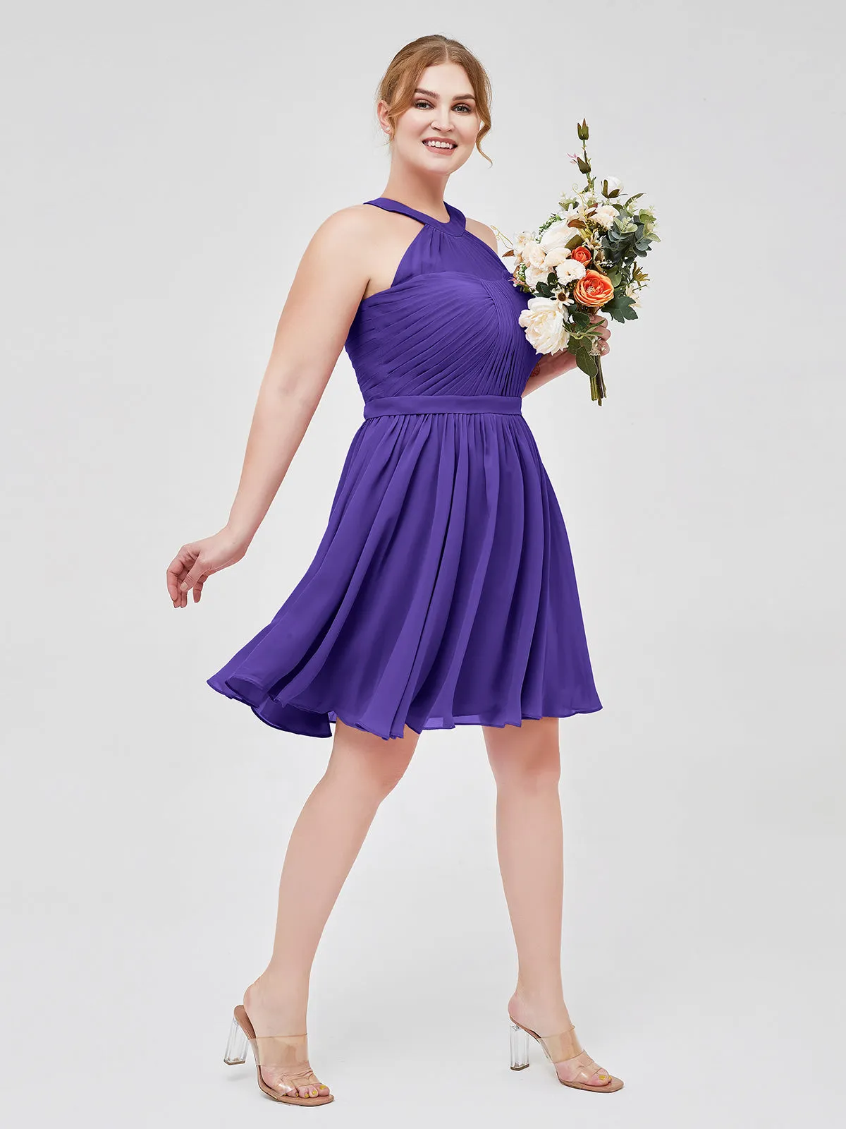 Chiffon Halter Short Bridesmaid Dresses Regency