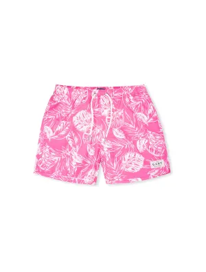 Classic Fit Tropical Leaves Print Shorts Perky Pink