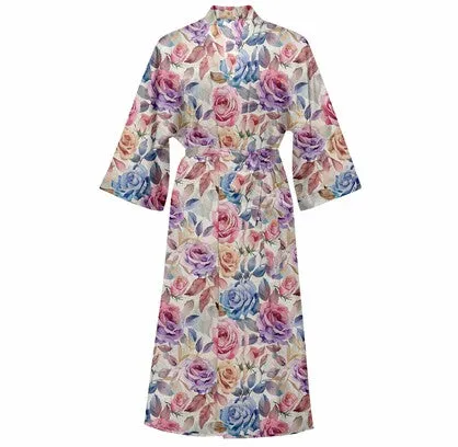 Cotton Kimono Printed Floral Beach Cover-Up Boho Kimono Beach Dress- Tamborine