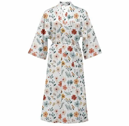 Cotton Kimono Printed Floral Beach Cover-Up Boho Kimono Beach Dress- Ulura