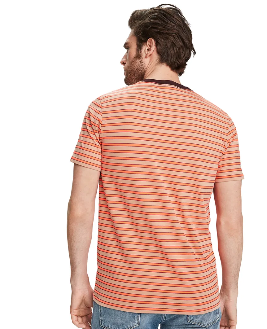 Cotton-Linen T-Shirt Orange Stripe