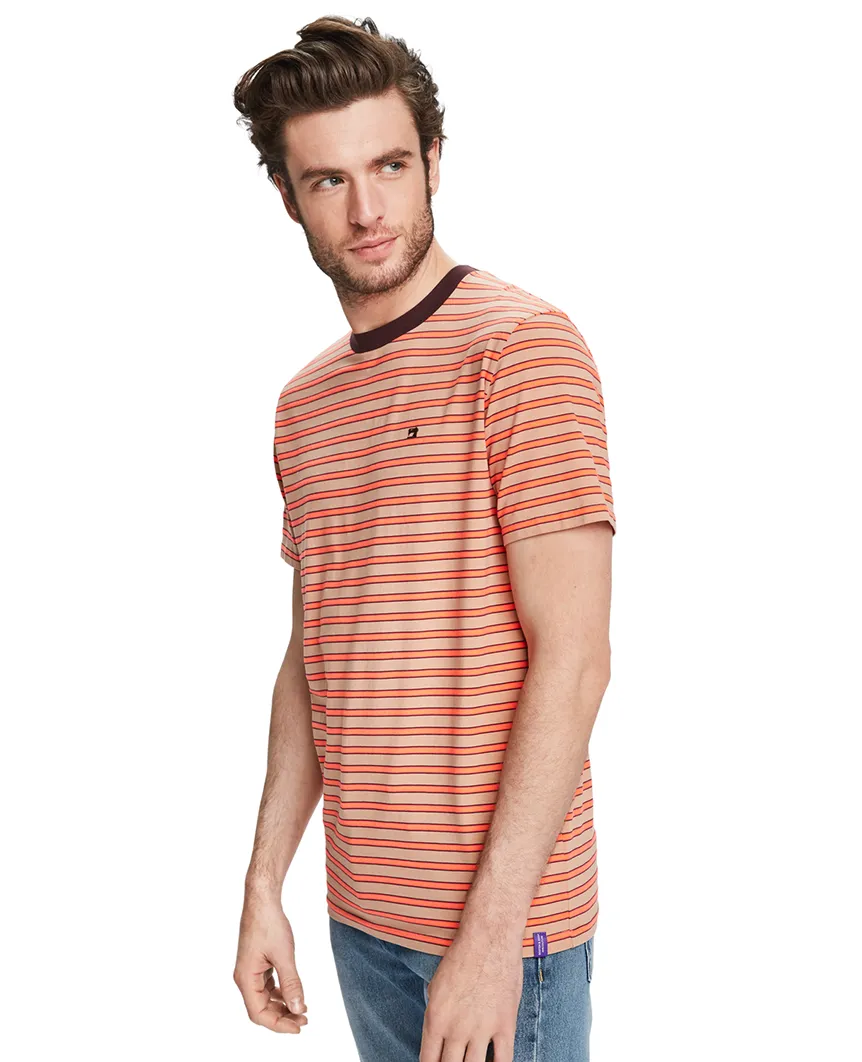 Cotton-Linen T-Shirt Orange Stripe