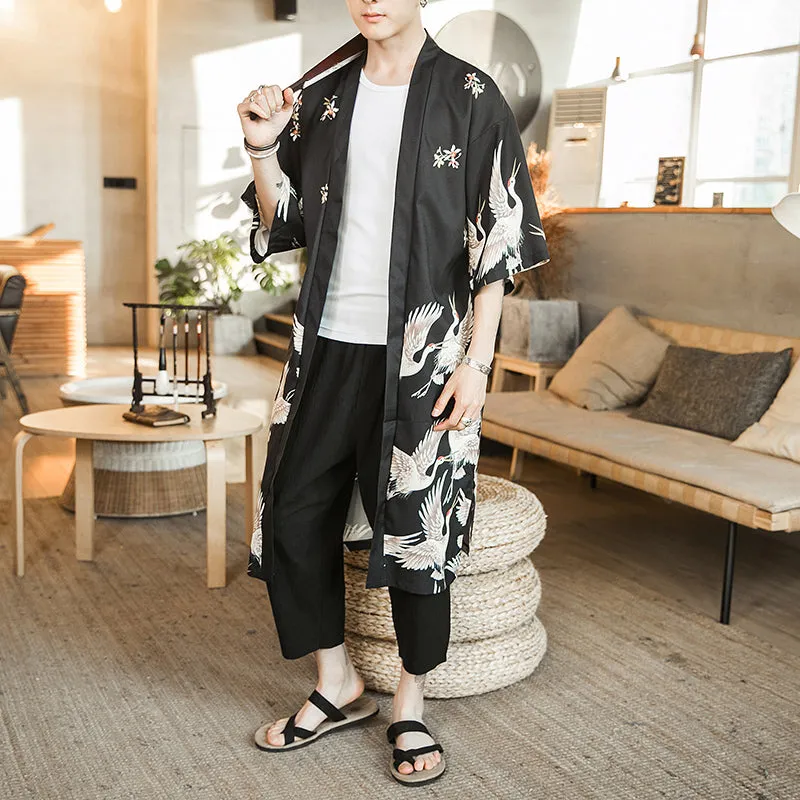 Crane Pattern Kimono, Japanese Robe