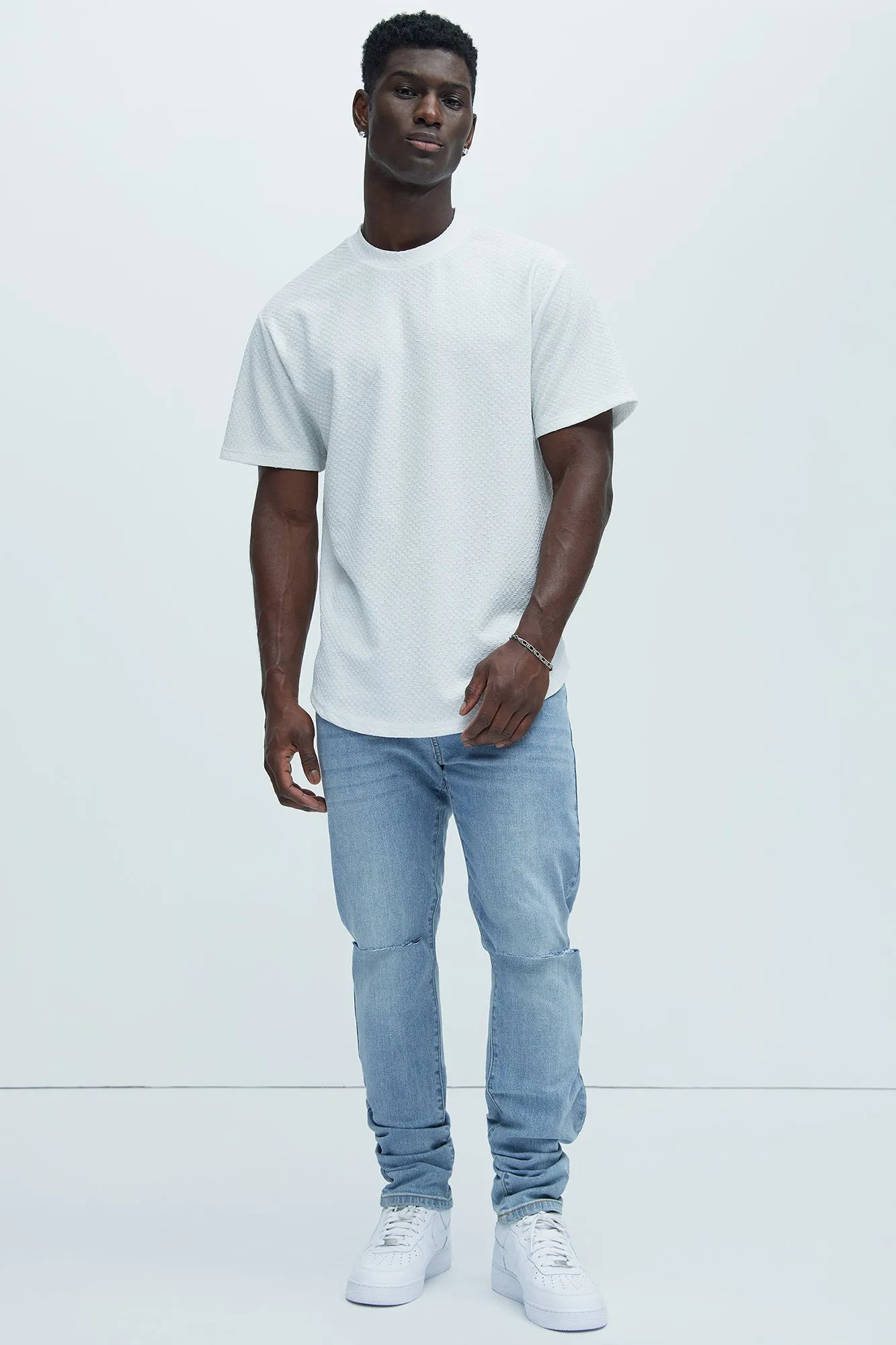 Croydon Textured Knit All Scallop Short Sleeve Tee - White