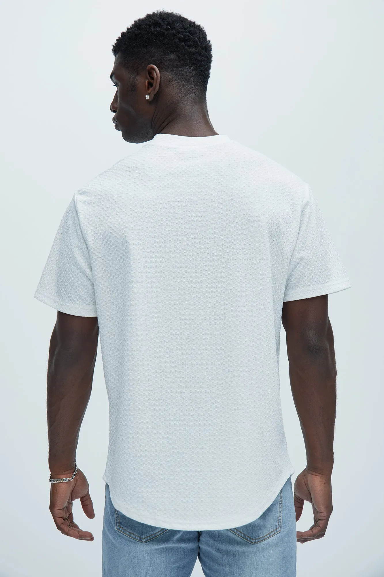 Croydon Textured Knit All Scallop Short Sleeve Tee - White