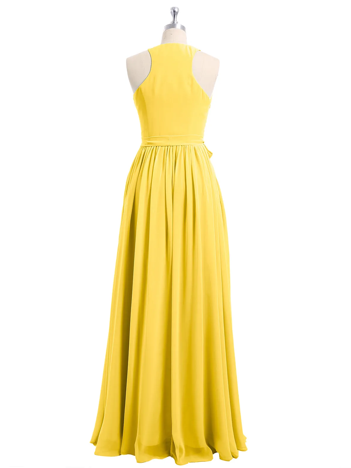 Deep V Neckline Chiffon Dress with Sash Bow Marigold