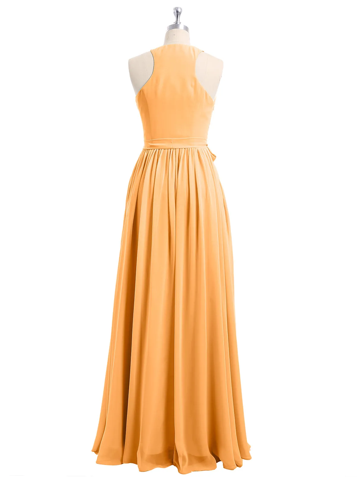 Deep V Neckline Chiffon Dress with Sash Bow Tangerine