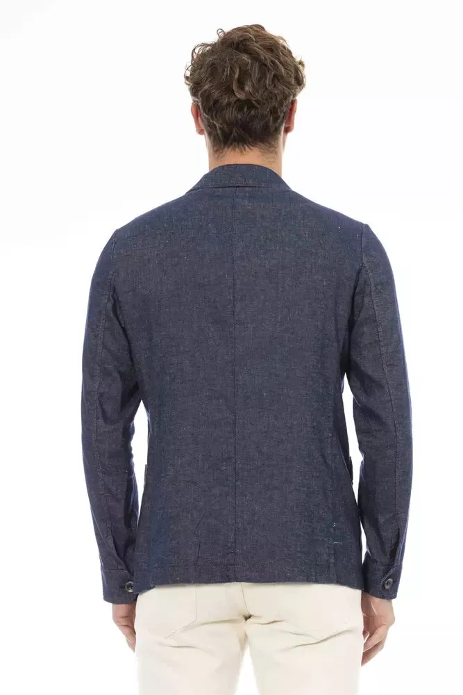 Distretto12 Blue Linen Men's Blazer