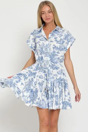 Dolman Sleeve Button Down Waisted Mini Dress