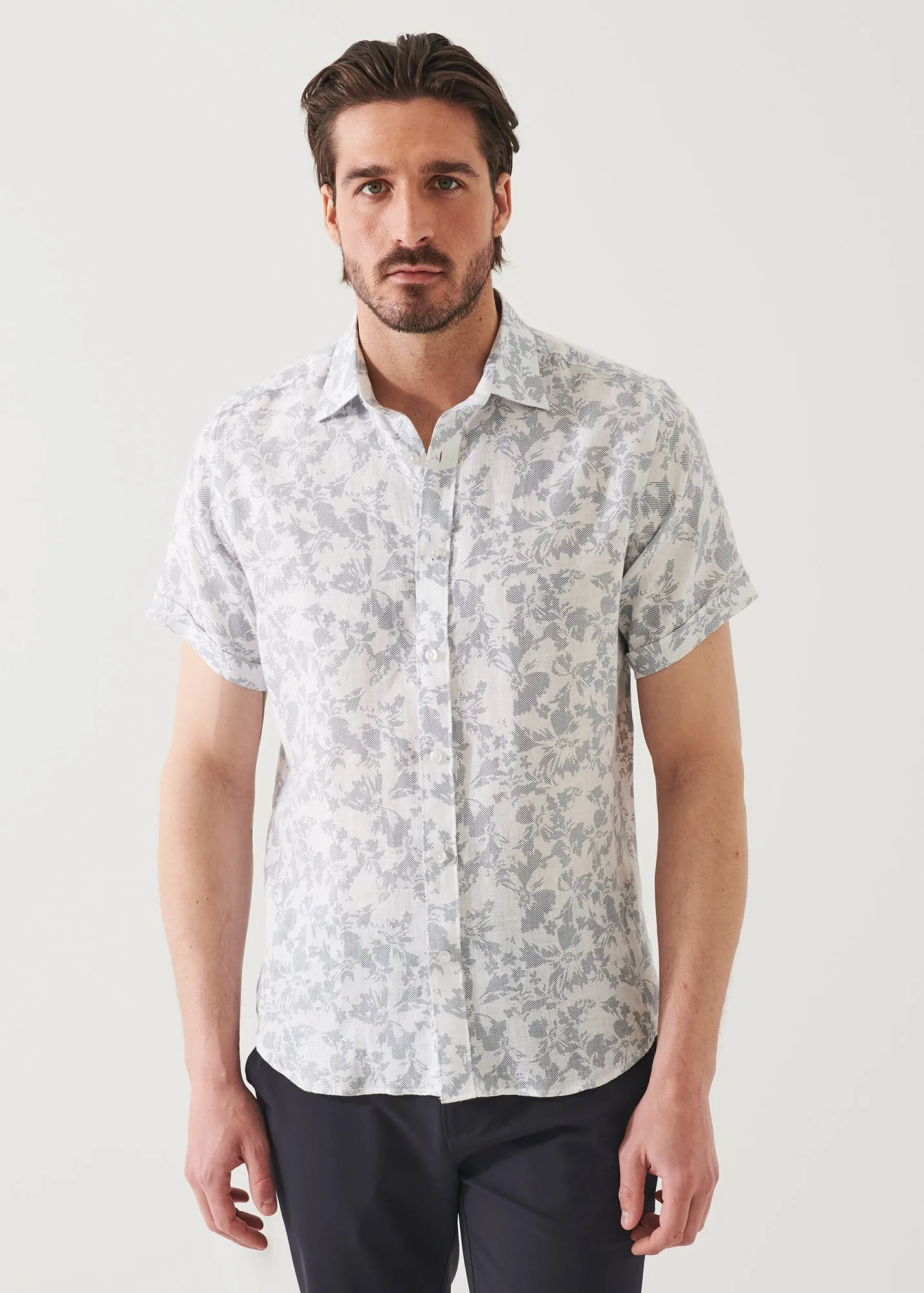 Etched Floral Print Linen Shirt