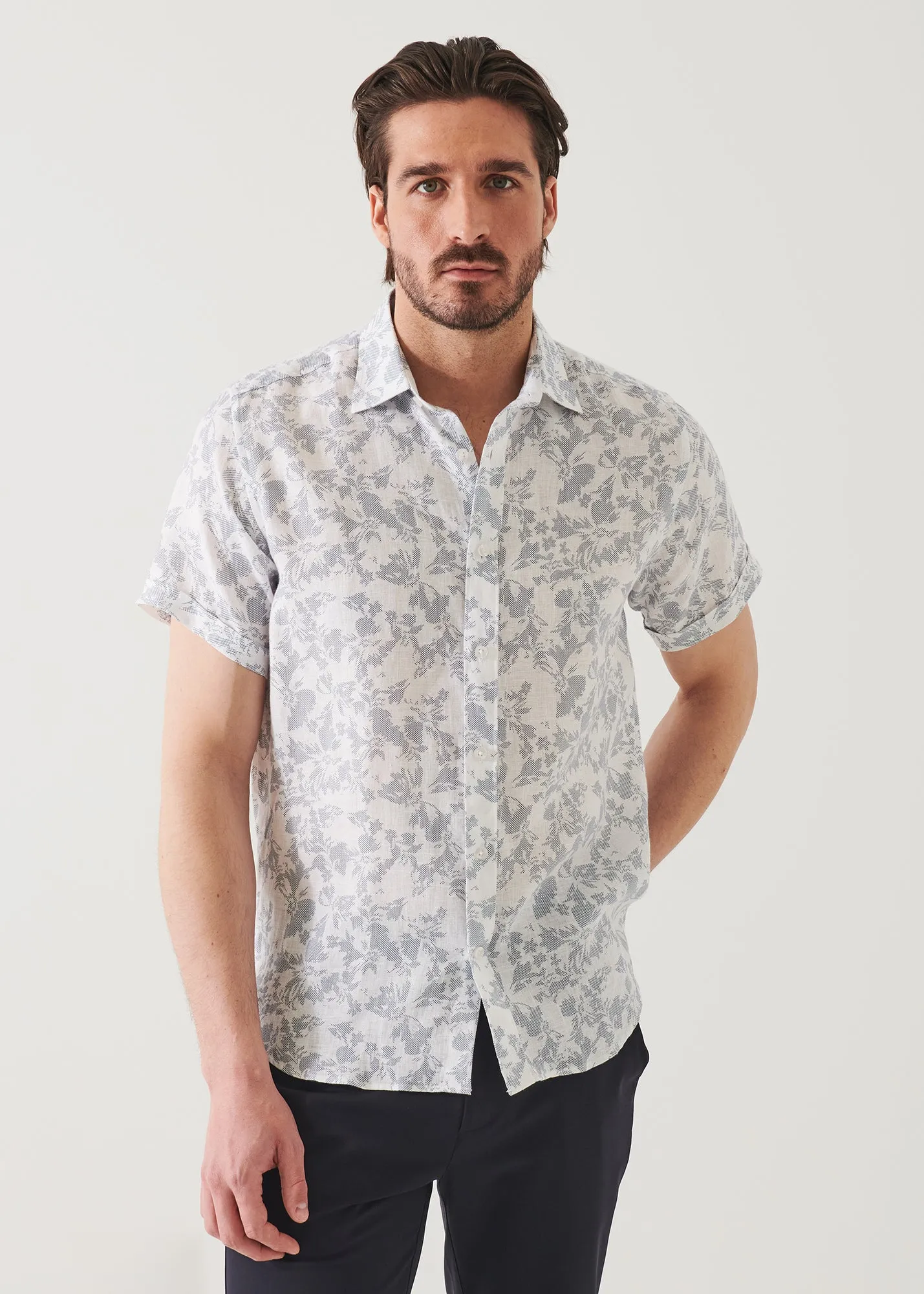 Etched Floral Print Linen Shirt