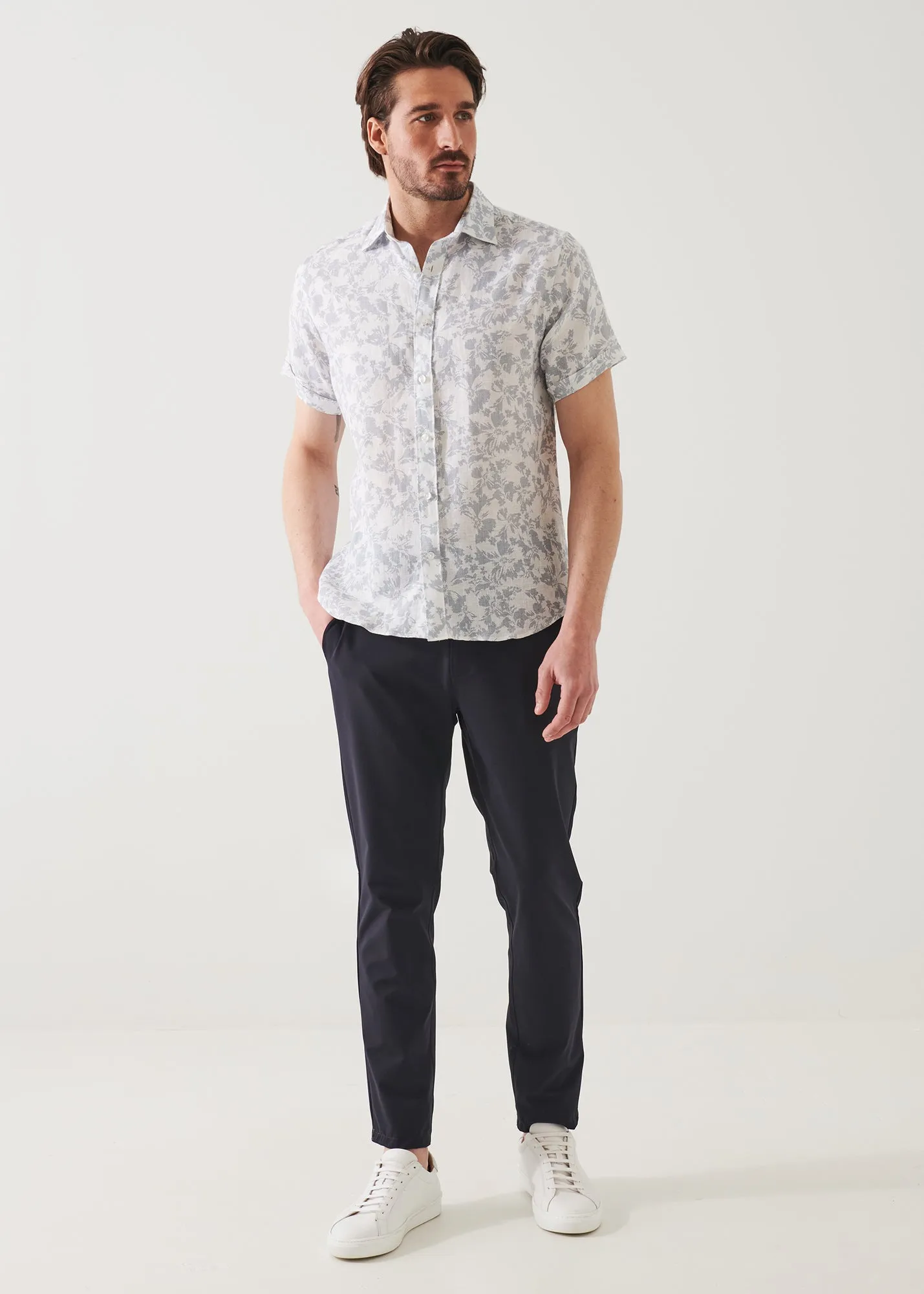 Etched Floral Print Linen Shirt